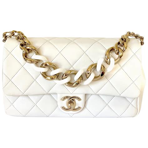 white chanel bag gold chain|chanel white and gold handbag.